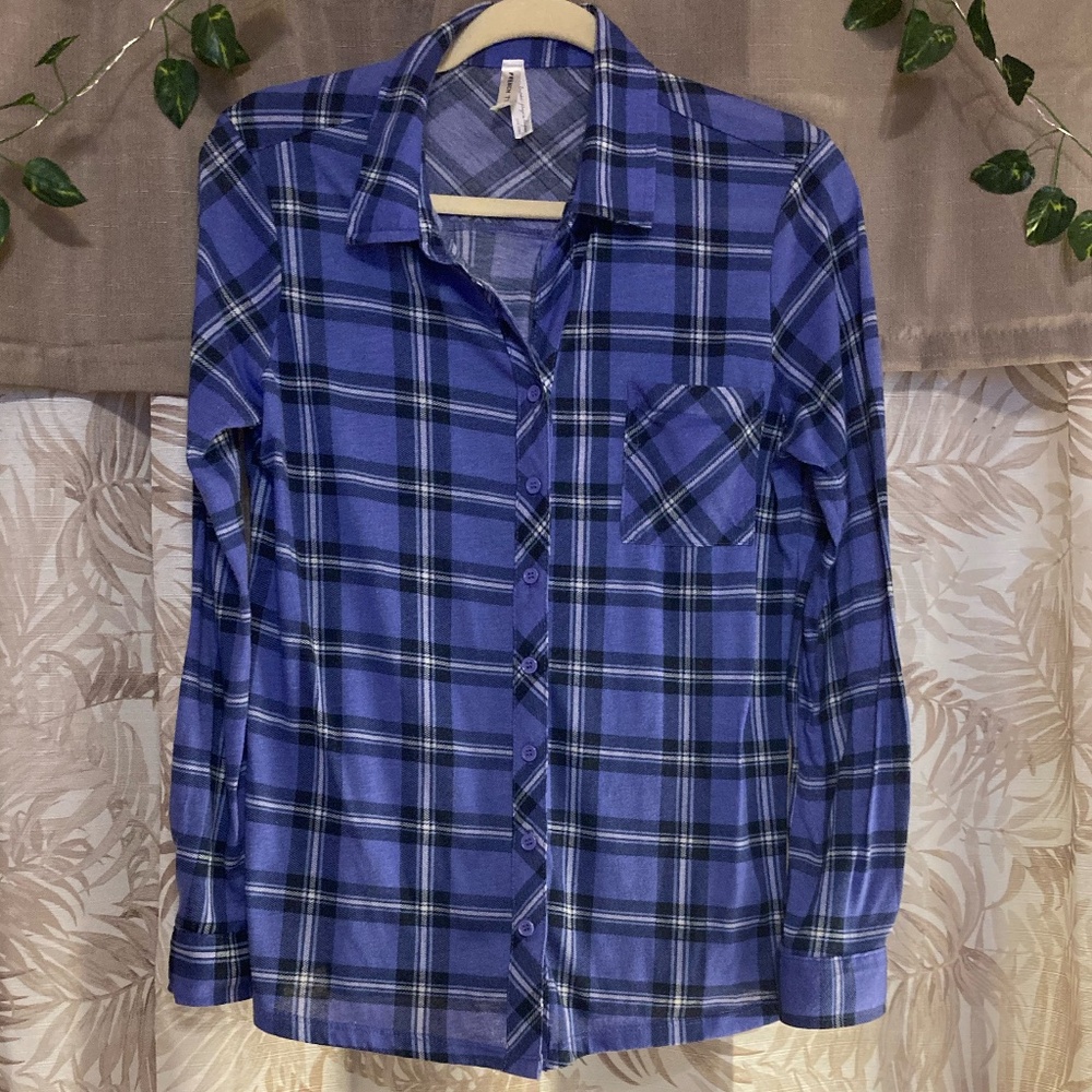 French Twist Lilac Plaid Long-Sleeve Size Medium